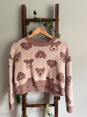 debut Blush & Brown Dog-Pattern Crewneck Sweater